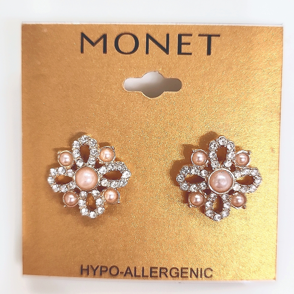 Monet Gold  and Pink Floral Earrings